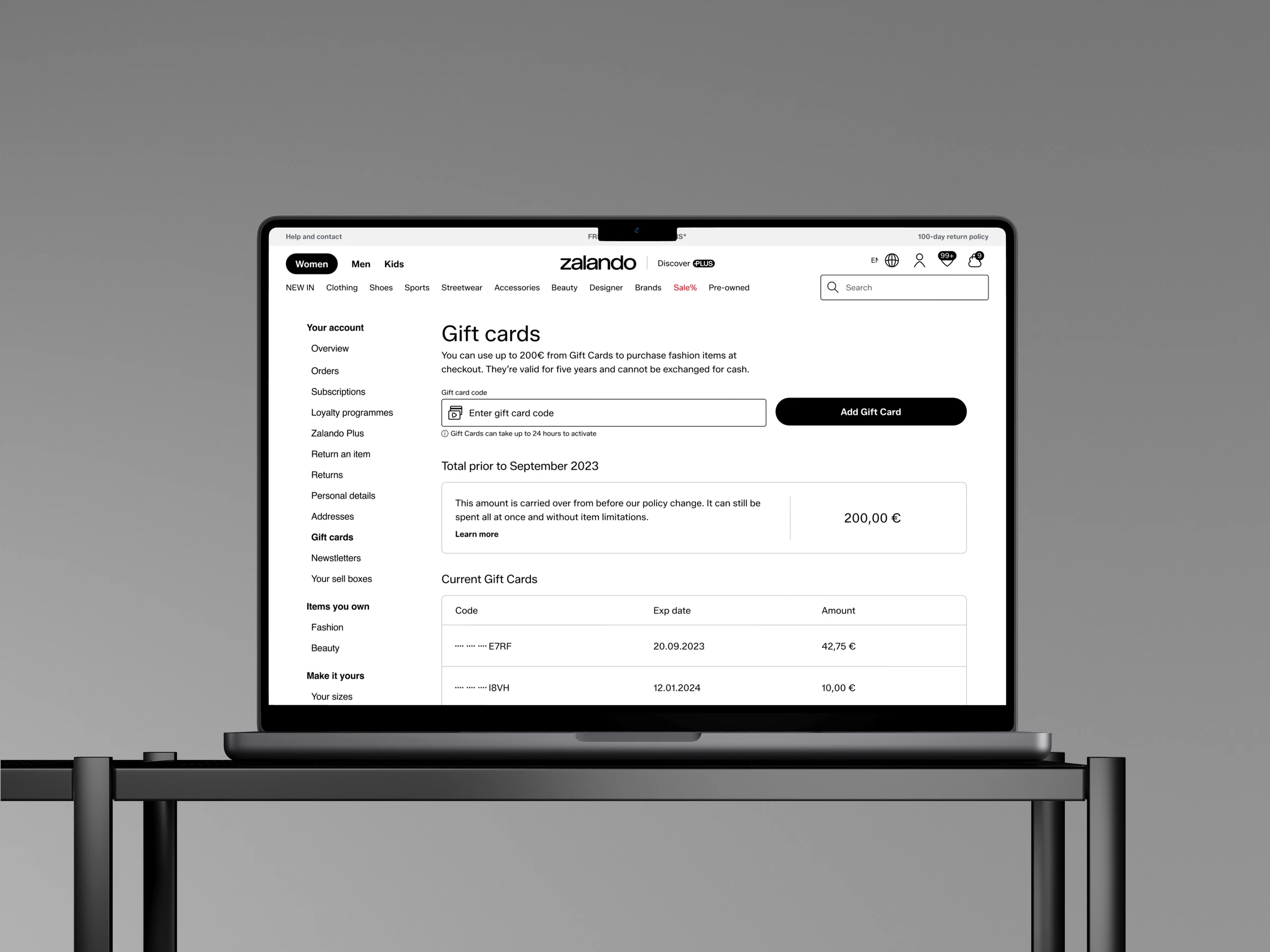 Zalando gift card capabilities refactoring
