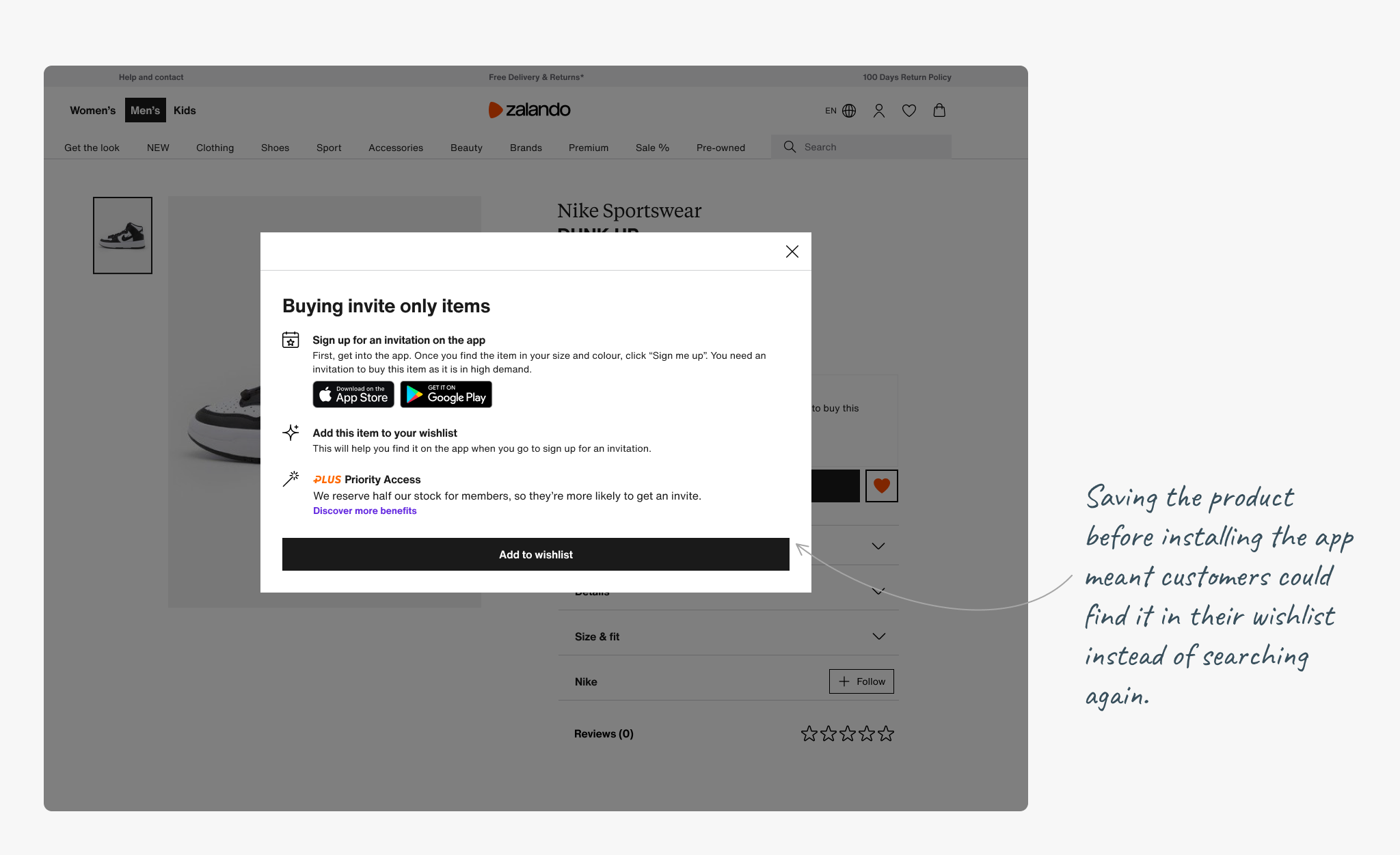 Wishlist action within the desktop web-to-app dialog
