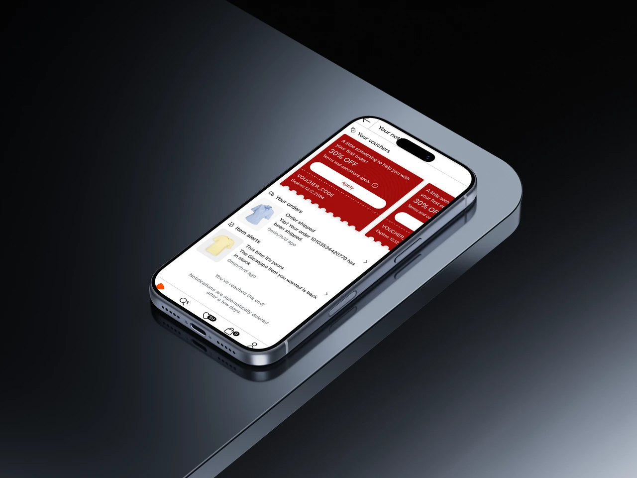 Zalando notification center interface
