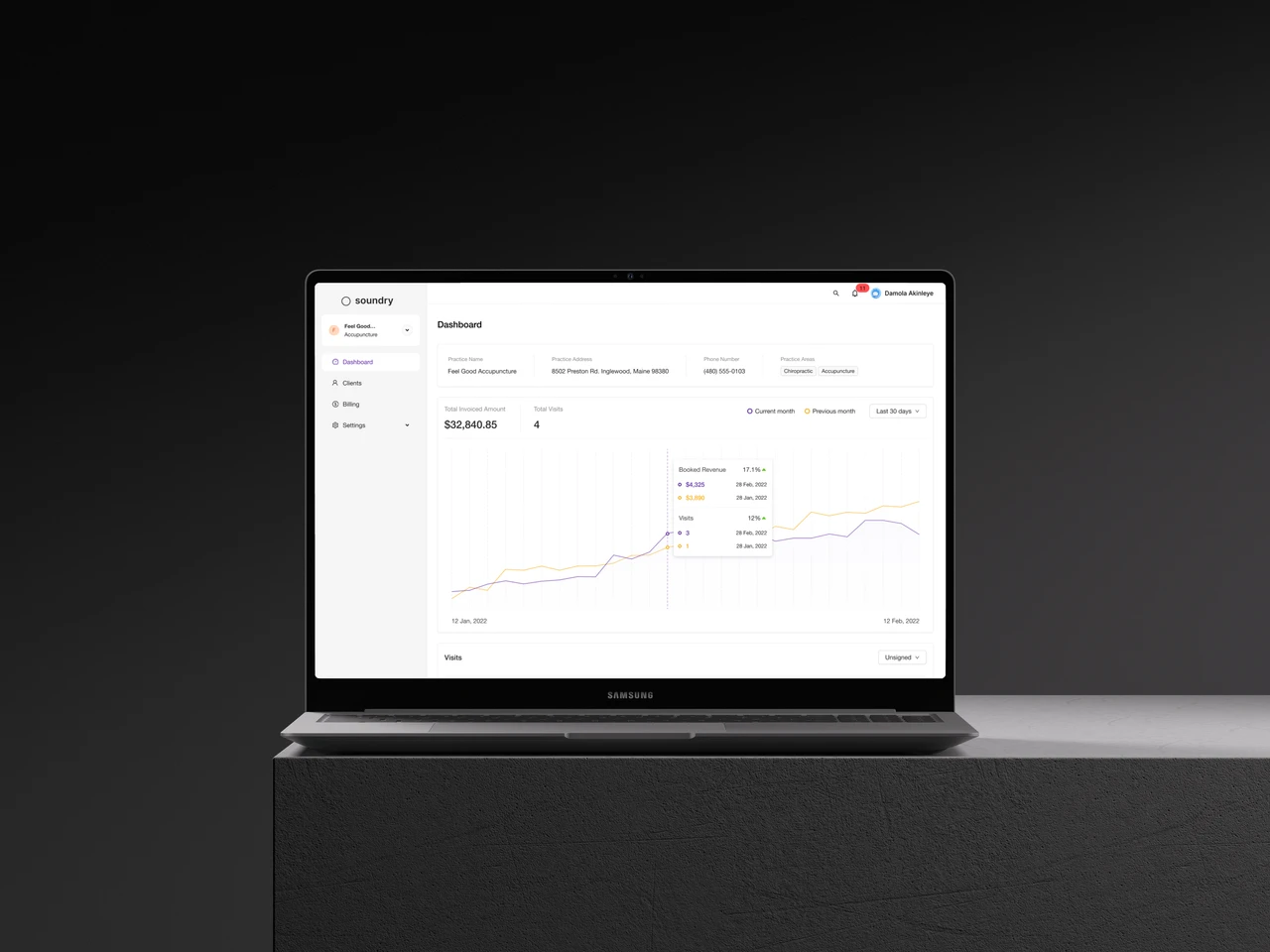 Soundry practice management interface